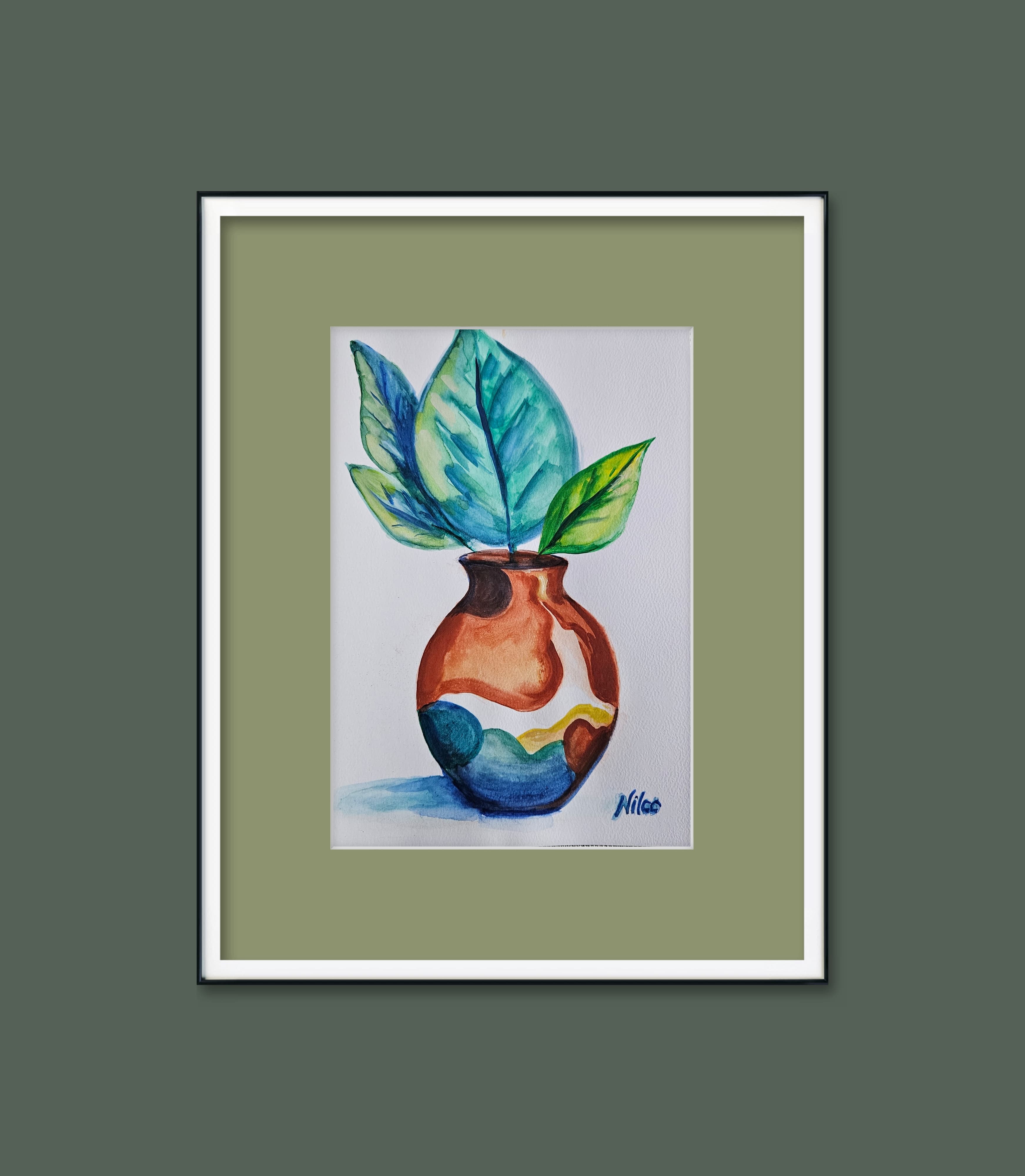 Minimalistische Vase Boho Art Aquarellbild DIN A4 (Preis ohne Rahmen und Passepartout)